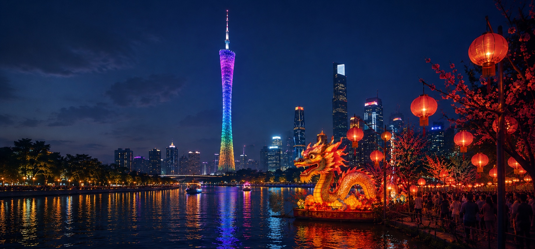 Seasonal events in Guangzhou at night