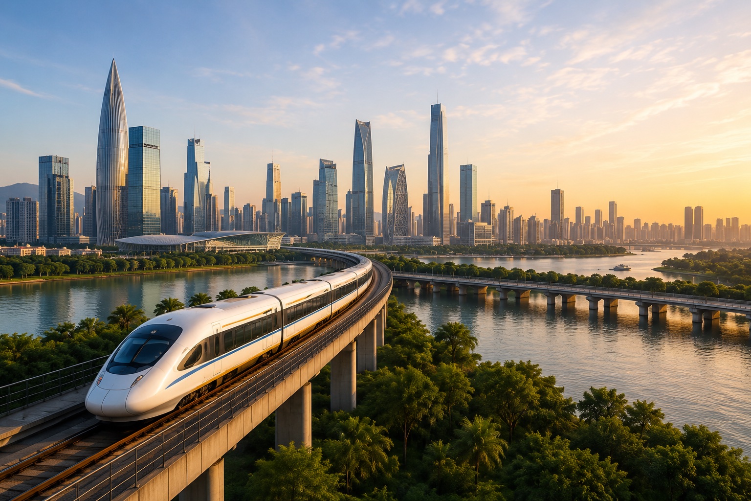 Modern China&rsquo;s health journey skyline and high-speed rail